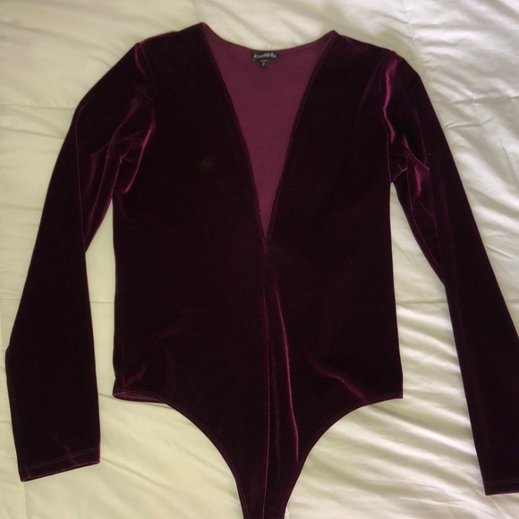 Express Tops - Express Burgundy velvet bodysuit - plunge neck